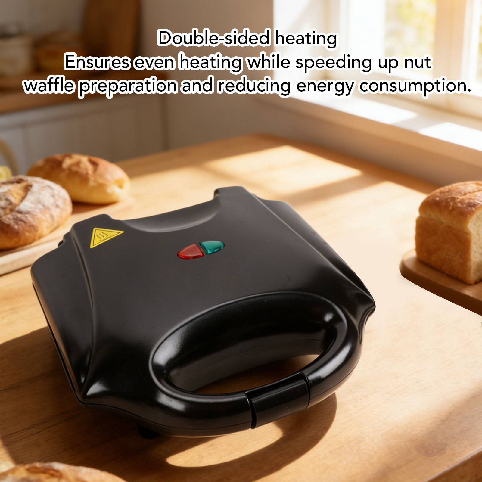 Mini Waffle Maker Machine - เครื่องทำขนมวอลนัท 750W ความจุ 12 ชิ้น เคลือบสารกันติด